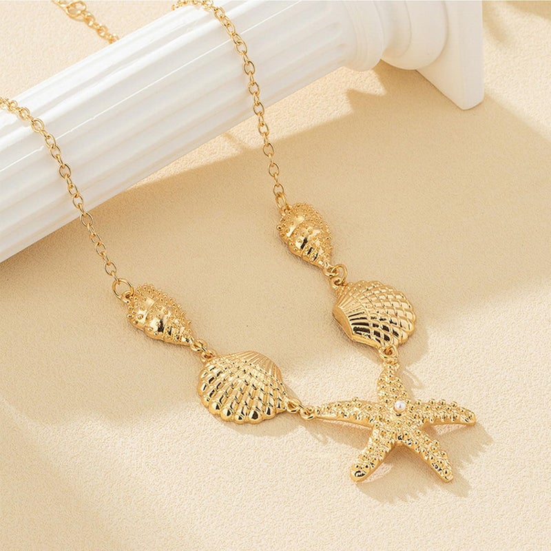 MIFYNN Gold Shell Starfish Necklace for Women Pearl Shell Necklace Layered Beaded Starfish Necklaces Summer Beach Surf Jewelry Gifts for Women - Image 3